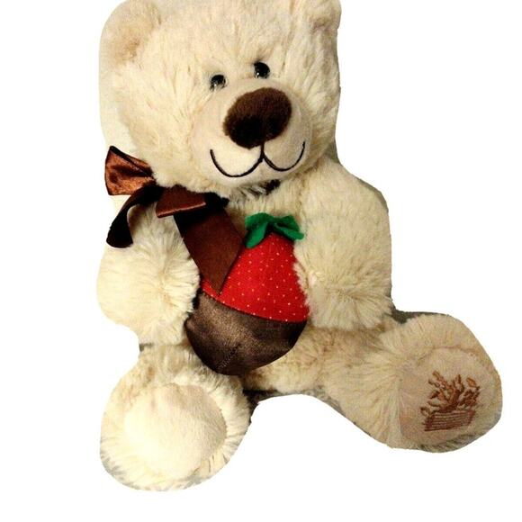 Teddy BEAR Berry Loved 11" Beige Realistic Plush Stuffed Animal Toy Strawberry - Picture 1 of 15